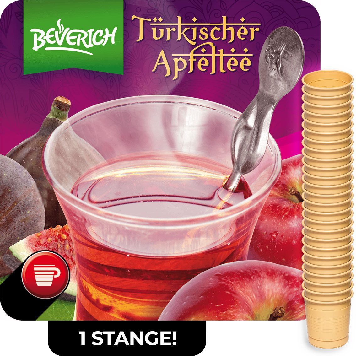 Das ist eine Stange, bestehend aus den InCup Bechern des Tees Türkischer Apfeltee unserer Marke, Beverich.