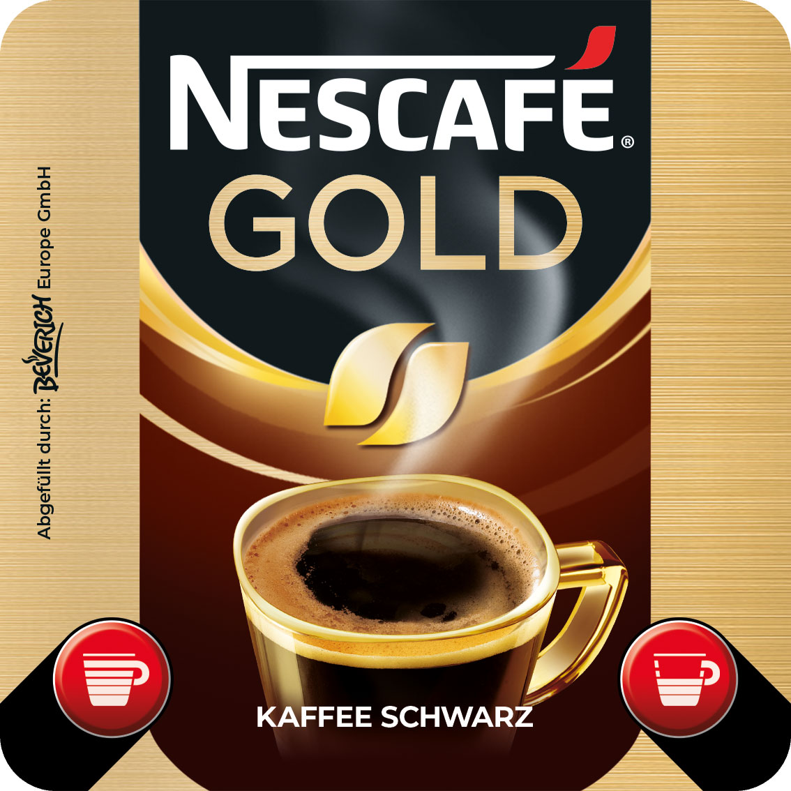 Das ist eine Tasse, gefüllt mit dem InCup Kaffee Nescafé Gold schwarz.