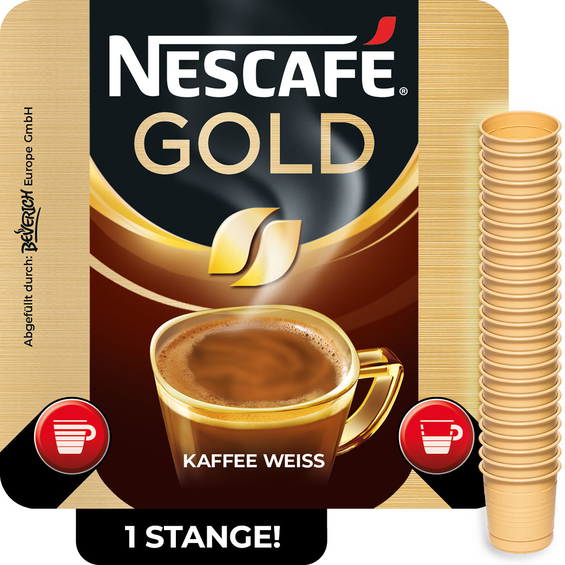 Das ist eine Stange, bestehend aus den InCup Bechern des Kaffees Nescafé Gold weiß.