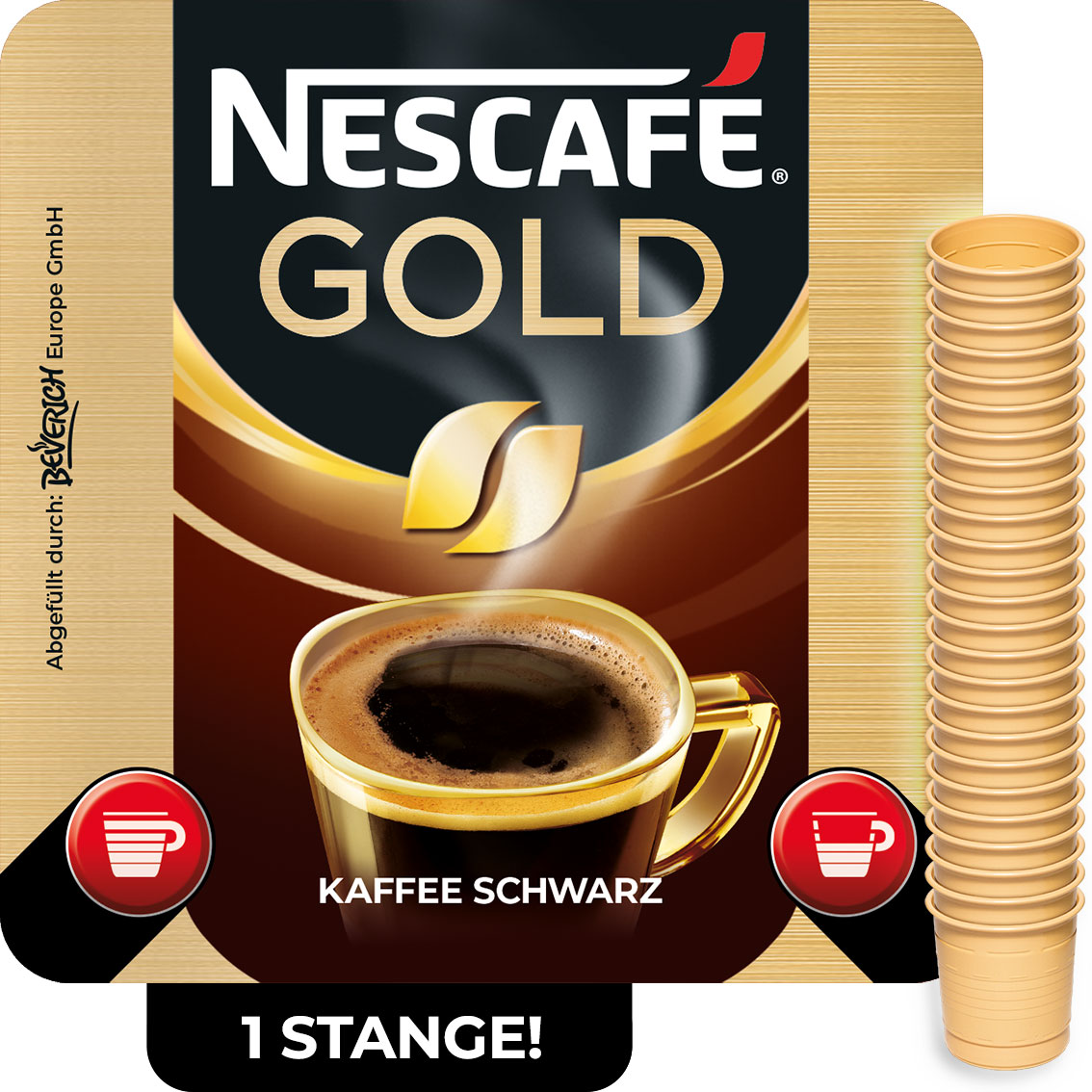 Das ist eine Stange, bestehend aus den InCup Bechern des Kaffees Nescafé Gold schwarz.
