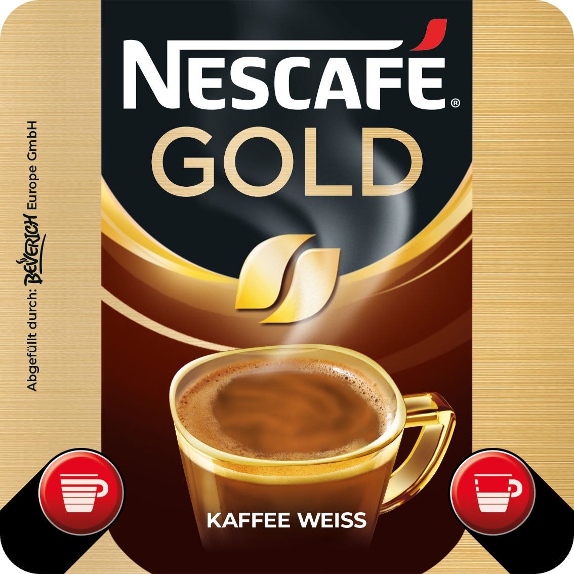Das ist eine Tasse, gefüllt mit dem InCup Kaffee Nescafé Gold weiß.